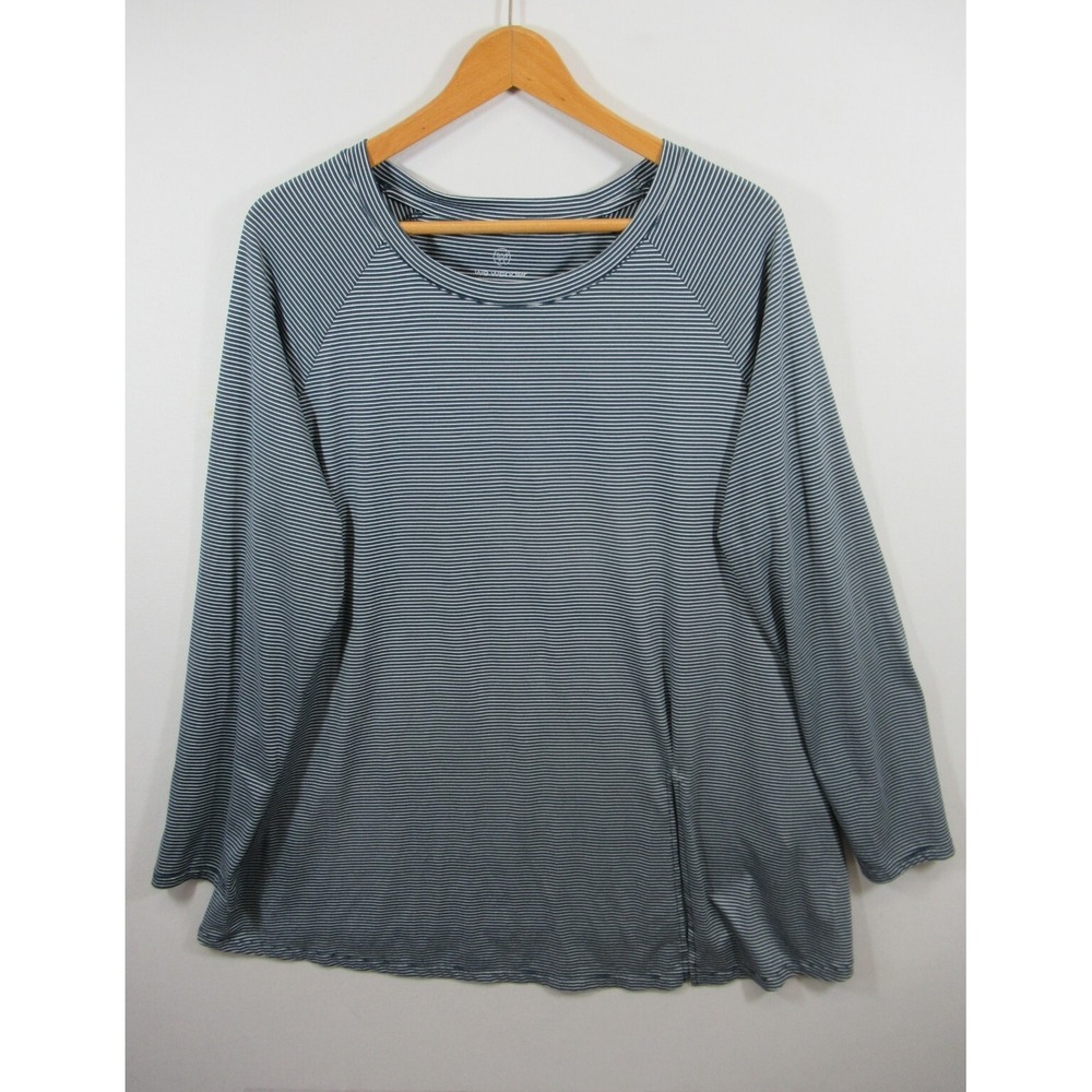 We Wander Tunic Top Plus Size XXL Blue Stripe Long Sleeve Stretch Relaxed